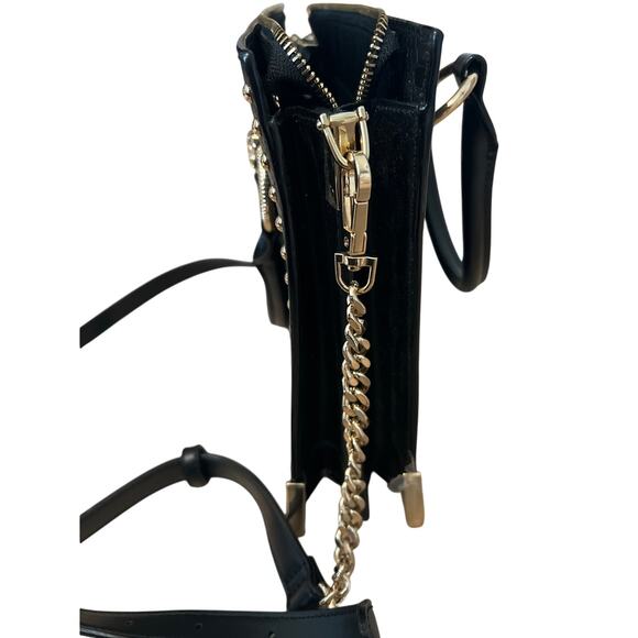 ALDO Nydiviel Zip Closure Tote Faux Black Snakeskin Snakehead Gold Accent - Picture 4 of 9